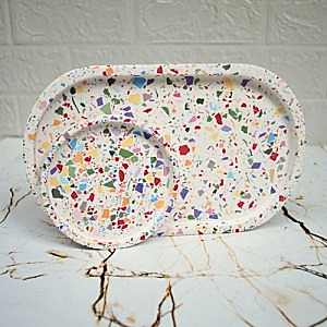 Terrazzo 2'li Beton Döküm Oval Sunum Tabağı Veya Terrazo Mum Tabağı 24 cm