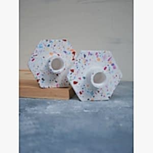2'li Terrazzo Altıgen Beton Şamdan Mumluk