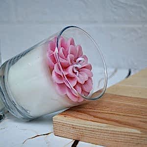 Dekoratif PEMBE Çiçekli Kokulu Bardak Mum