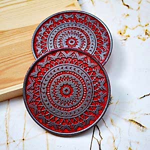 Beton Döküm KIRMIZI Tekli Bardak Altığı veya Mum Tabağı
