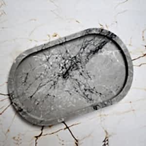 Gri Mermer Efekt Beton Döküm Oval Sunum Tabağı veya Mum Tabağı 24x15 cm