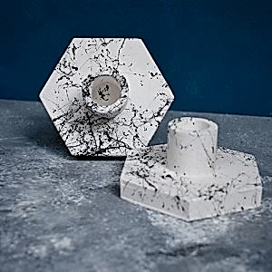 Mermer Efekt 2'li Altıgen Beton Şamdan Mumluk