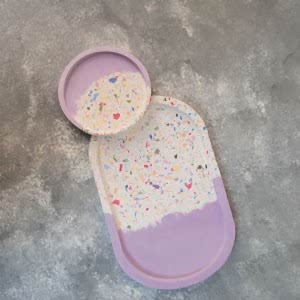 Terrazzo sunum Tabağı Seti 2'li Tabak Seti & Mum Tabağı Lila