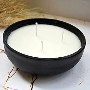Aromatik Kokulu Büyük Çanak Mum Dekoratif Kokulu Siyah Kase Mum 25 cm
