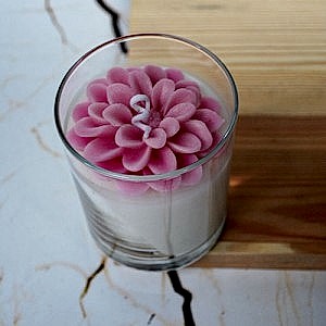 Dekoratif PEMBE Çiçekli Kokulu Bardak Mum