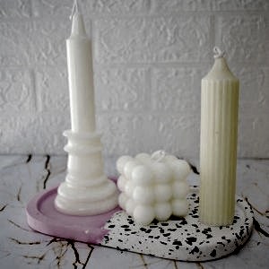 Pembe Terrazzo Beton Döküm Oval Sunum Tabağı Veya Terrazo Mum Tabağı 24 cm