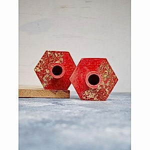 2'li Terracotta Altıgen Beton Şamdan Mumluk