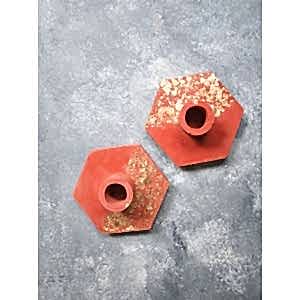 2'li Terracotta Altıgen Beton Şamdan Mumluk