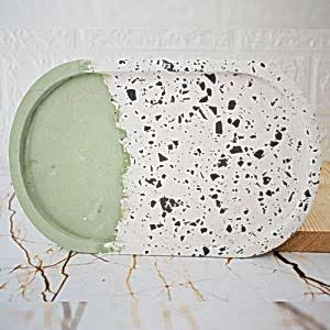 Yeşil Terrazzo Beton Döküm Oval Sunum Tabağı Veya Terrazo Mum Tabağı 24 cm