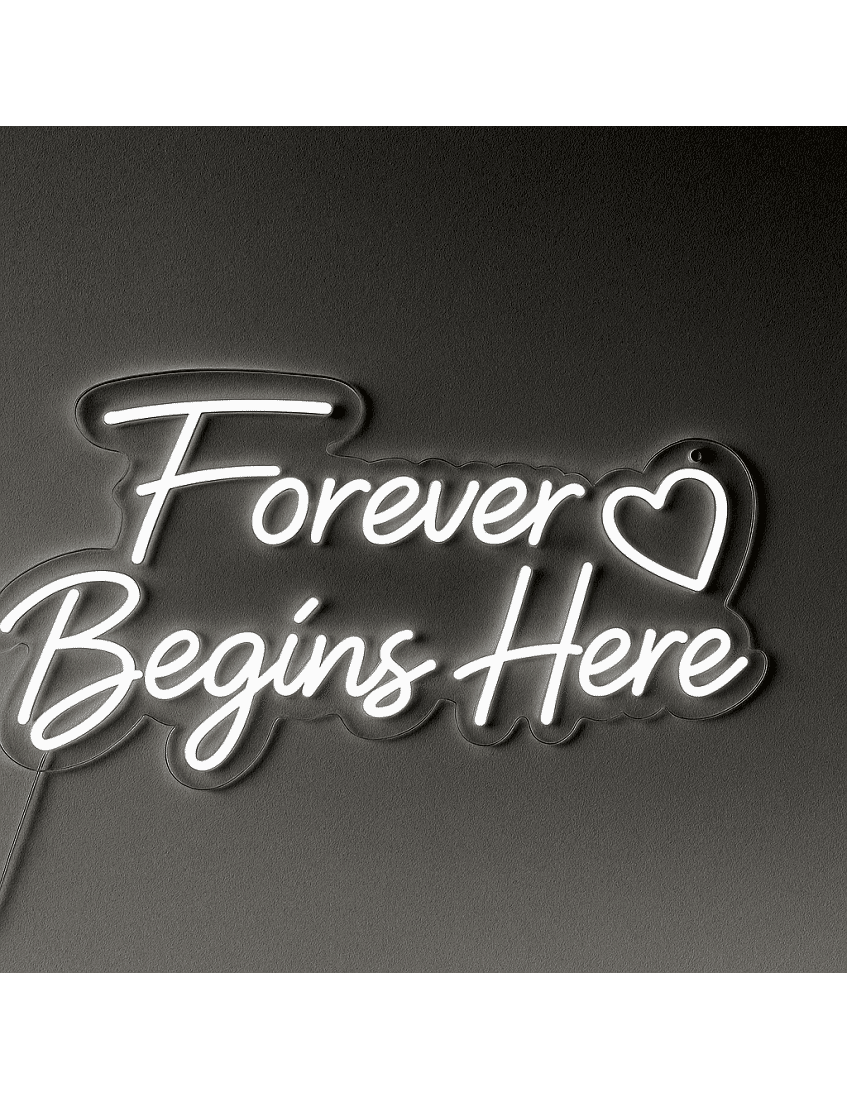 forever begins here neon tabela 70 cm, dekoratif led neon yazı